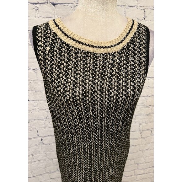 Romeo & Juliet Couture Knit Fringe Tank Dress Black Cream Size Large - Picture 3 of 8